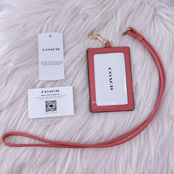 NWT Coach Id Lanyard With Garden Plaid Print Taffy Pink C8685 RARE - Picture 2 of 3